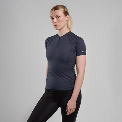 Eclipse Blue Montane Women's Dart Nano Zip T-Shirt Front