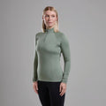 Pale Sage Montane Women's Dart XT Thermal Zip Neck T-Shirt Model Front