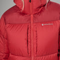 Adrenaline Red Montane Women's Glacium Hooded Down Jacket Model 6 FGLAHADR