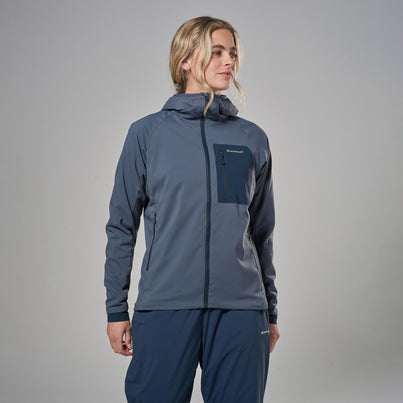 Dark Sky Montane Women's Khamsin Lite Hooded Softshell Jacket Front FKHLHDAS