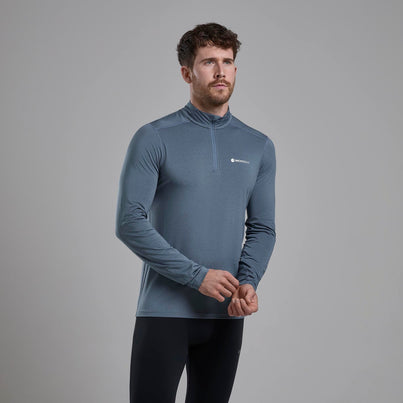 Stone Blue Montane Men's Dart XT Thermal Zip Neck Long Sleeved Top Front