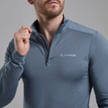 Stone Blue Montane Men's Dart XT Thermal Zip Neck Long Sleeved Top Model 3